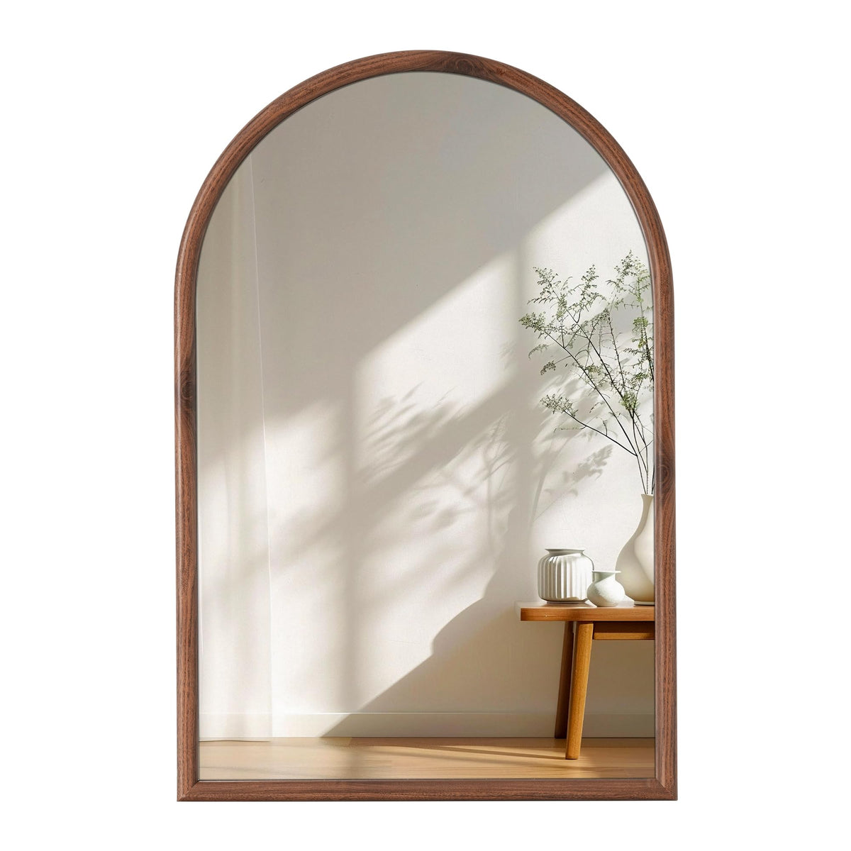 20"x30" Arch Wall Mirror for Wall, Wall Mounted Vanity Mirror for Bedroom, Wood Grain Finish Frame Mirror with Tempered Glass, Vintage Decorative for Bathroom, Entryway, Living Room, Walnut