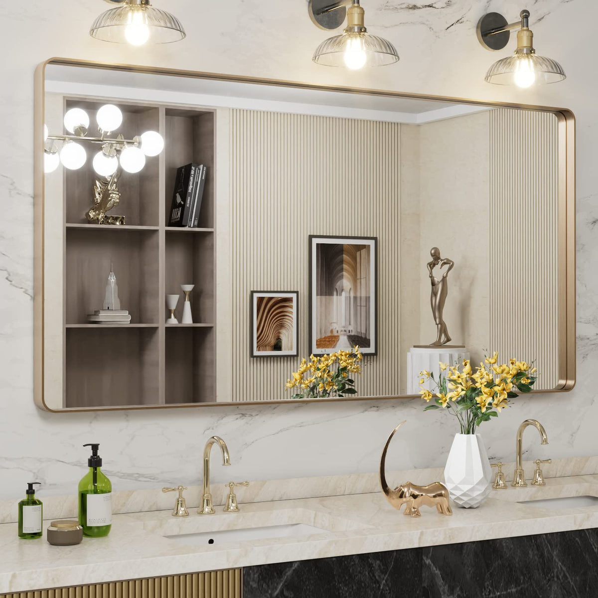 LOAAO 24"X36" Gold Bathroom Mirror