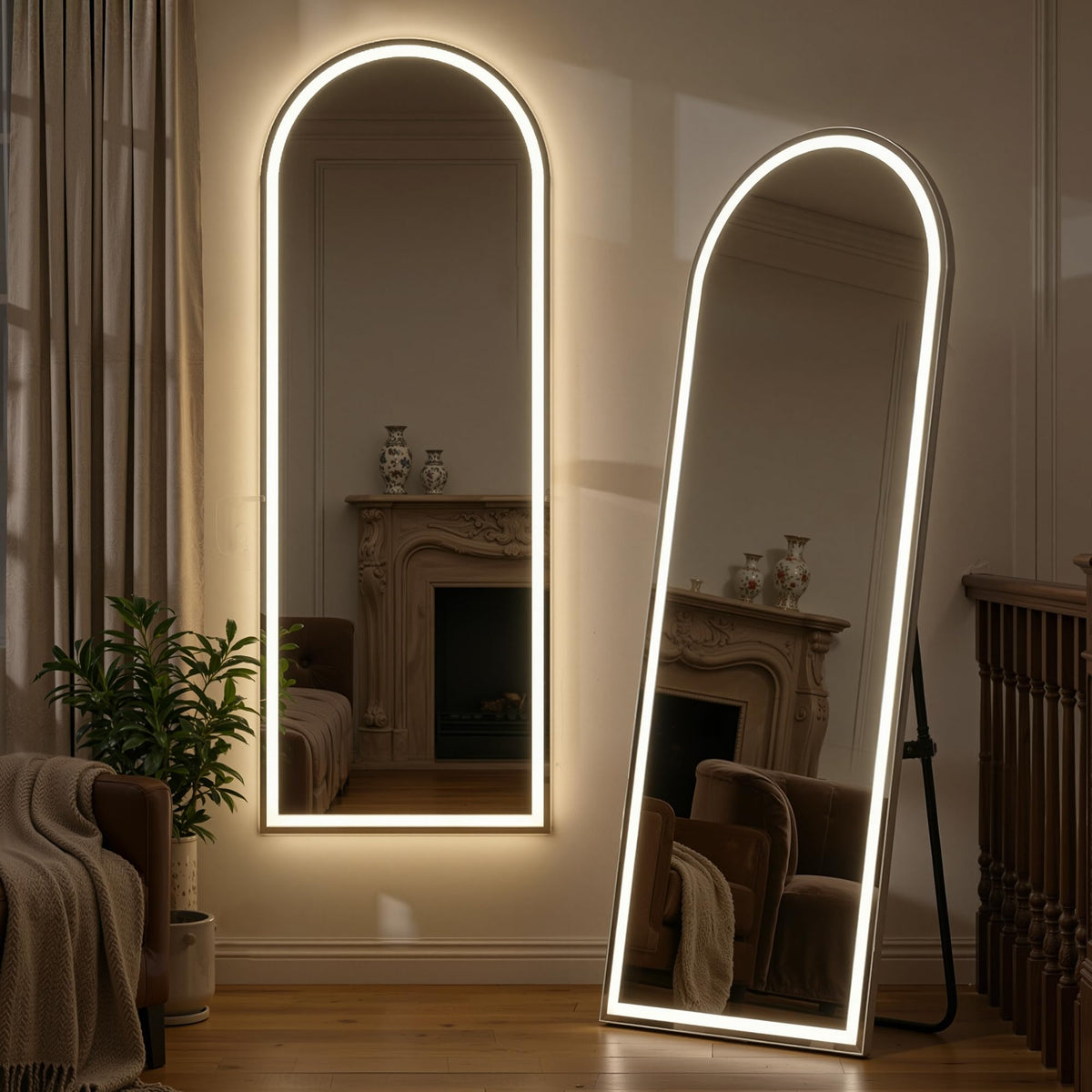 Full Length Mirror with Lights, 71" x 26" LED Floor Mirror, Full Body Dressing Standing Mirrors with Dimming & 3 Color Lighting, Hanging Mounted Mirrors for Living Room Bedroom Cloakroom