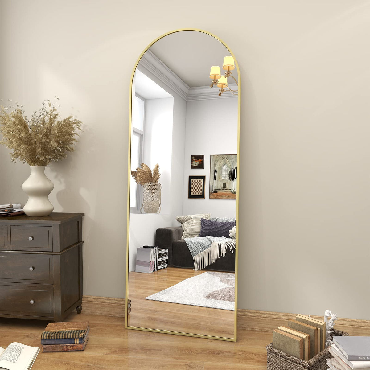 BEAUTYPEAK 71"x26" Arch Full Length Mirror, Full Body Floor Mirror with Stand Hanging or Leaning, Aluminum Alloy Frame Wall Mirrors for Bedroom, Dressing Room, Black