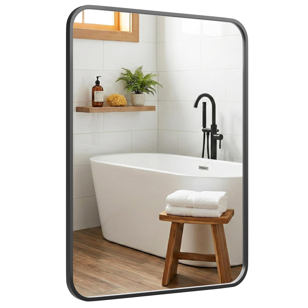 2-Pack 24x36 Inch Matte Black Rounded Rectangle Vanity Mirrors
