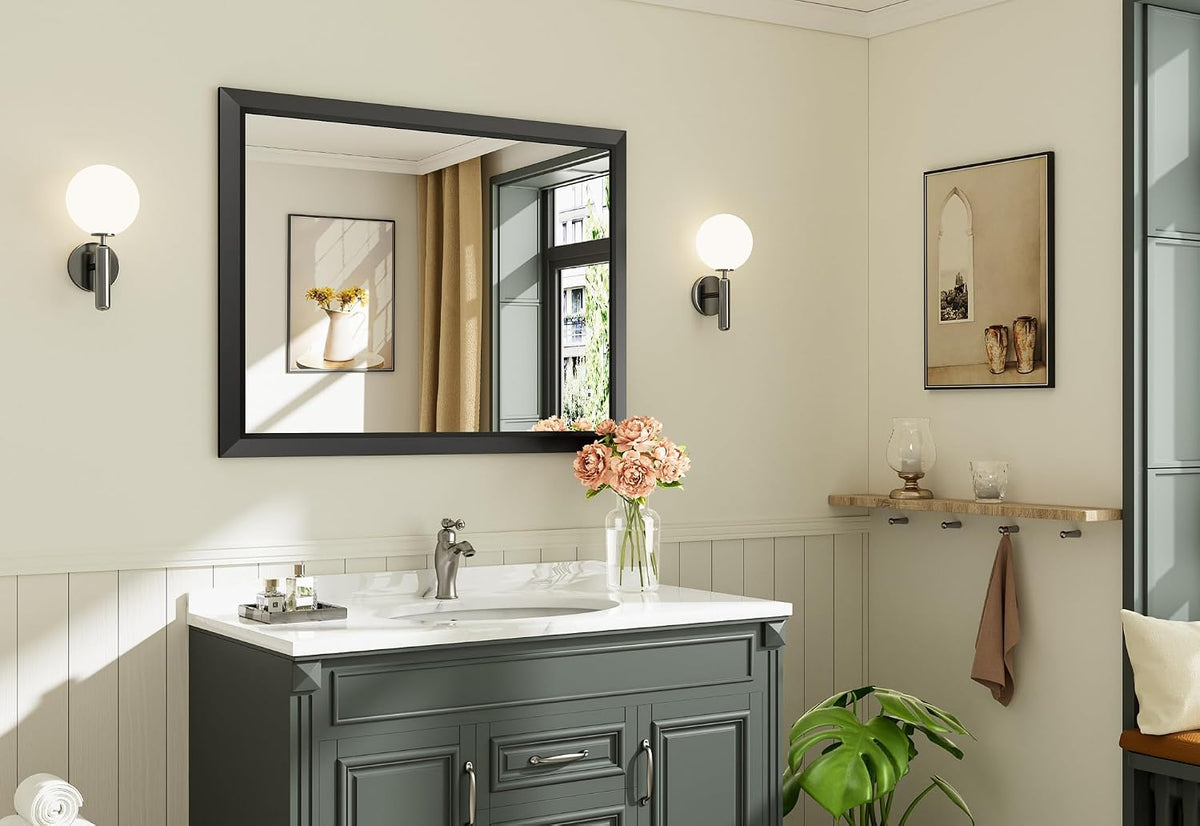 Briivue Black Metal Framed Bathroom Wall Mirror, 40x30 Inch