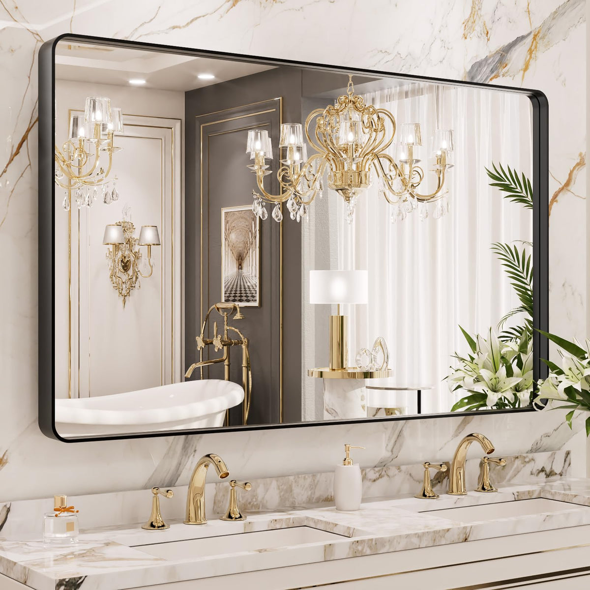 LOAAO 30"X36" Gold Bathroom Mirror