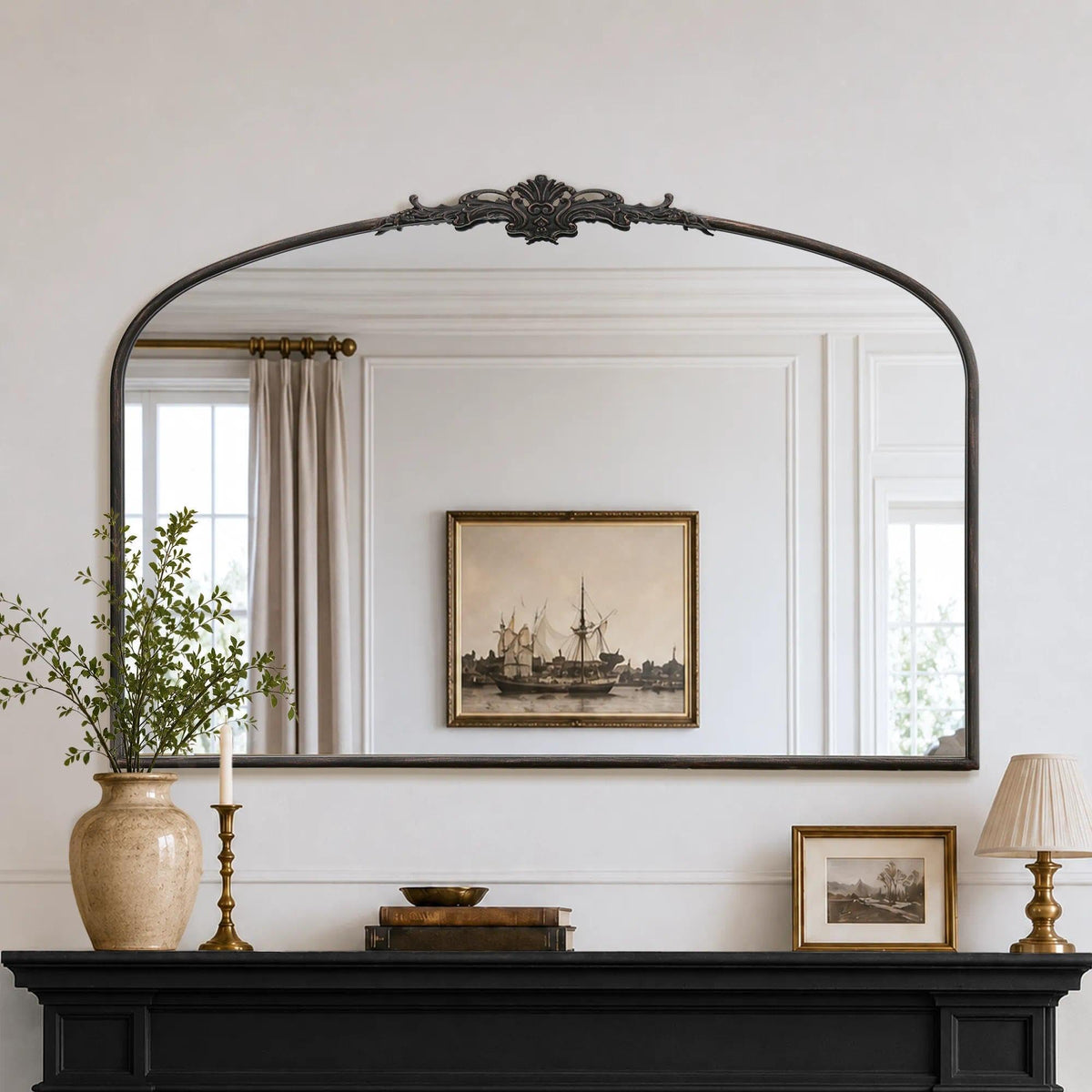 Besdomus Vintage Arched Gold Mirror: 40"x29" Large Brass Antique Decorative