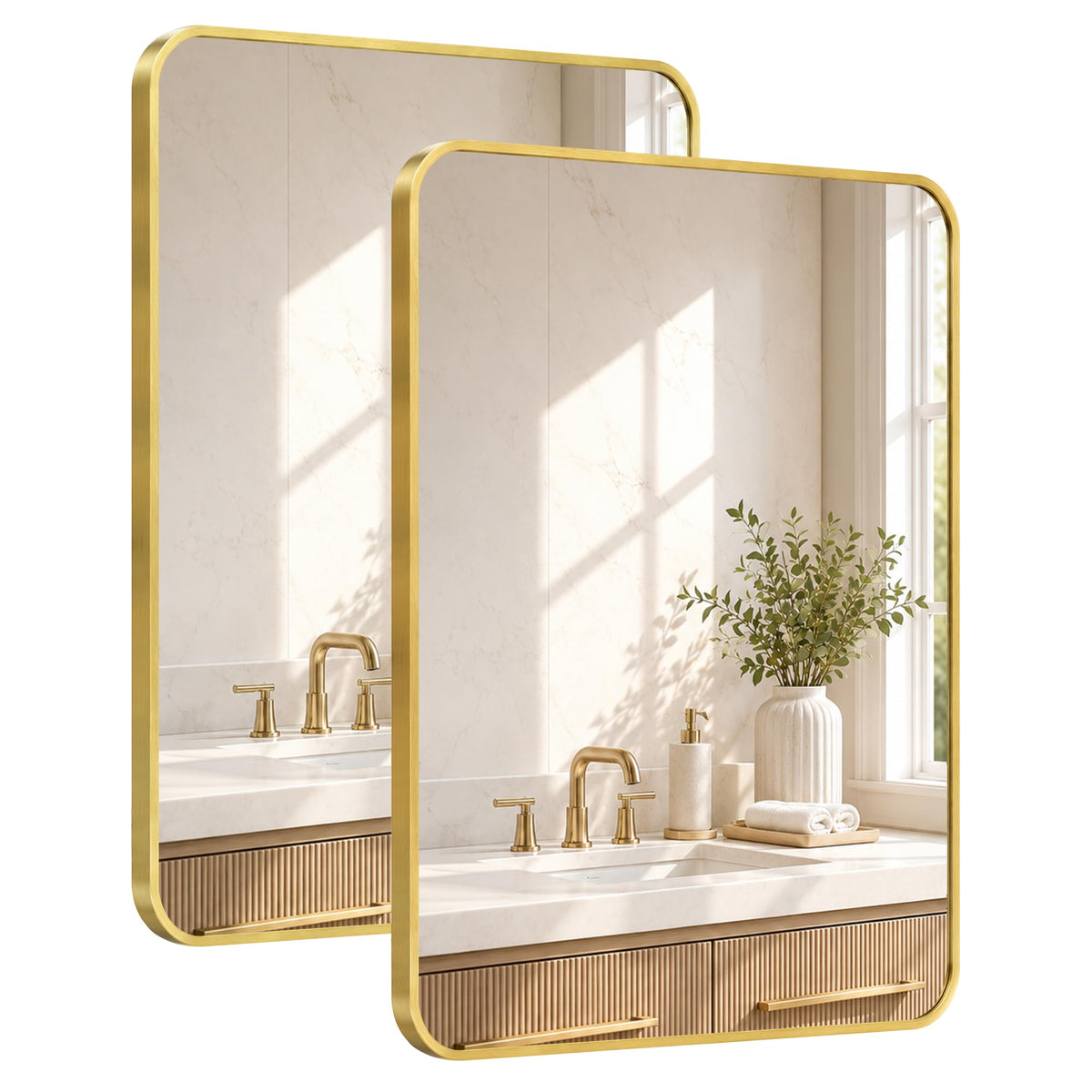 2-Pack 24x36 Inch Matte Black Rounded Rectangle Vanity Mirrors