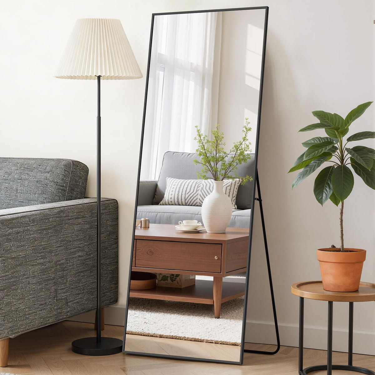 Mirror Full Length 64"x21", Arched Full Body Floor Mirrors with Stand