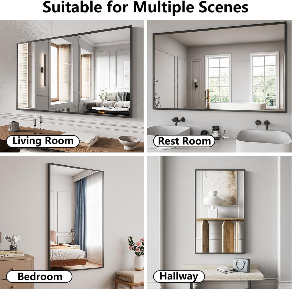 Bathroom Mirror 30"x50" Matte Black Rectangle Bathroom Wall Mirror for Over Sink, Modern Large Vanity Mirror, HD Tempered Glass, Anti-Rust Aluminum Alloy Frame, for Living Room, Bedroom, Entryway