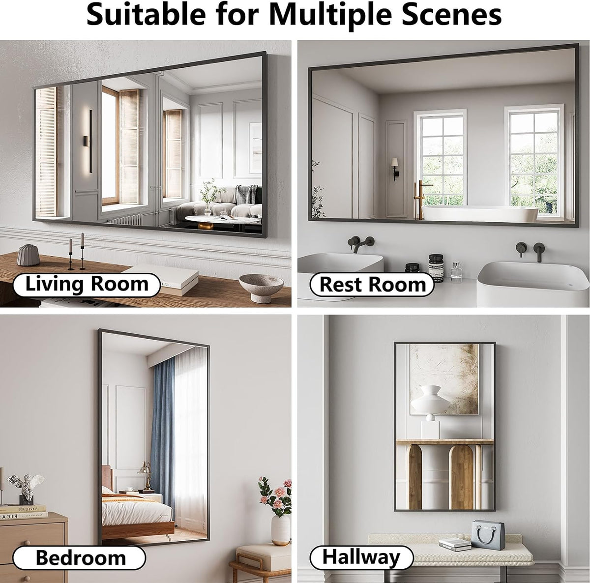 Bathroom Mirror 30"x50" Matte Black Rectangle Bathroom Wall Mirror for Over Sink, Modern Large Vanity Mirror, HD Tempered Glass, Anti-Rust Aluminum Alloy Frame, for Living Room, Bedroom, Entryway