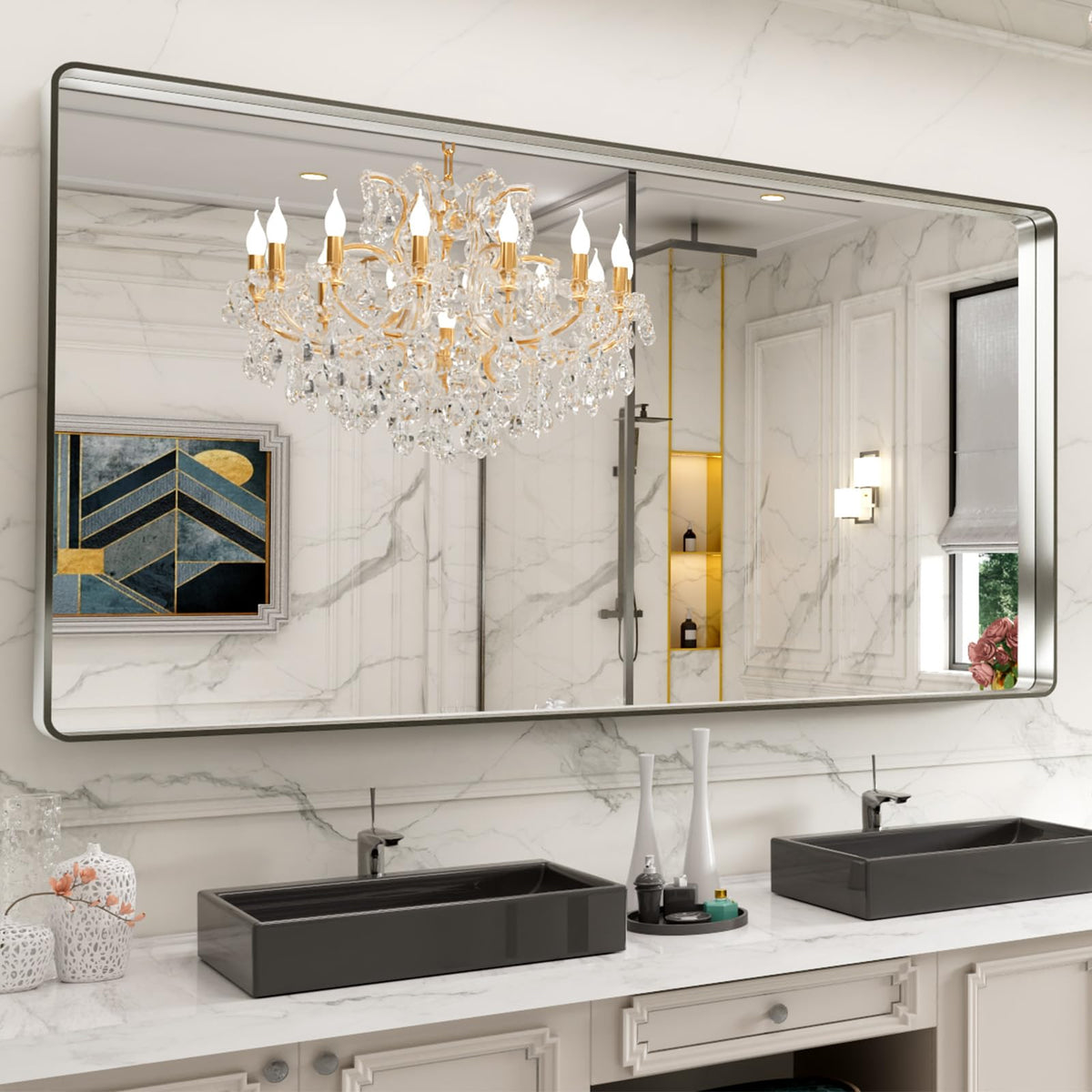 LOAAO 24X36 Inch Black Bathroom Mirror Metal Framed