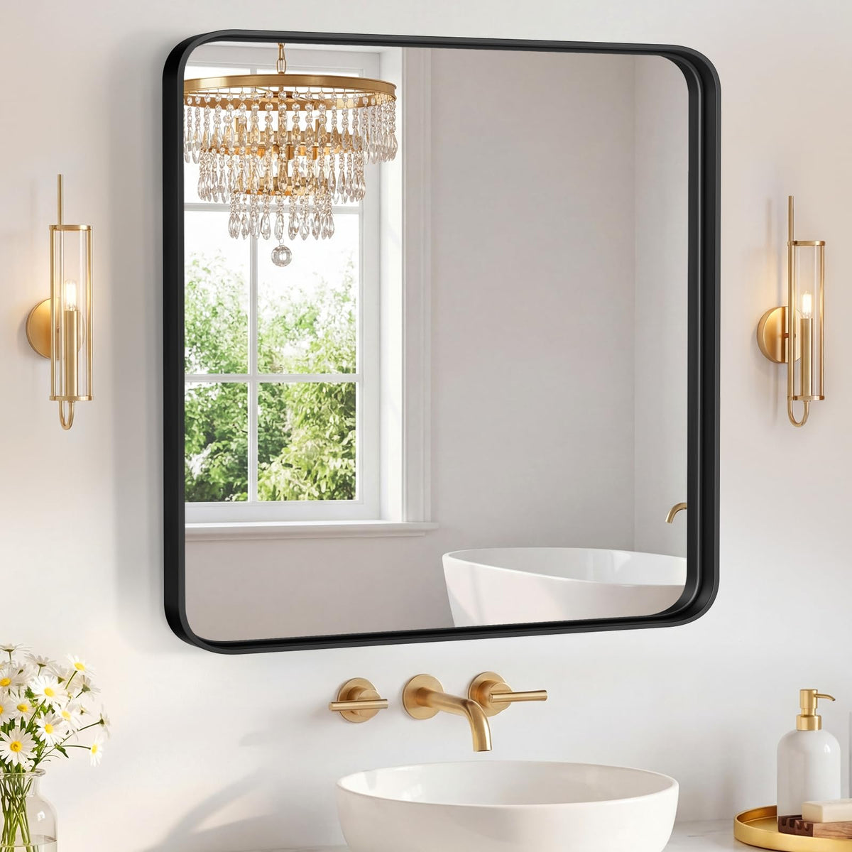 Sweetcrispy 26"x38" Arched Bathroom Mirror, Bathroom Mirrors for Over Sink