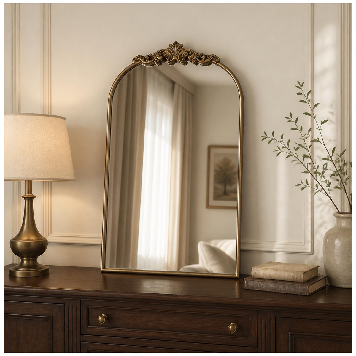 Vintage Gold Mirror 36"X30" Arched Antique Wall Mirror