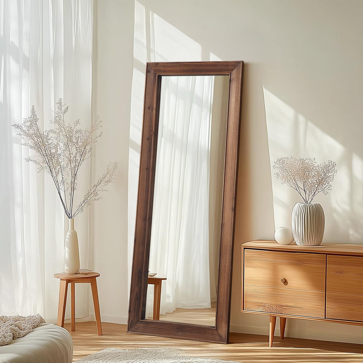 MirrMuse Rustic Floor Full Length Mirror Wood Frame, 56"x21" White Mirror
