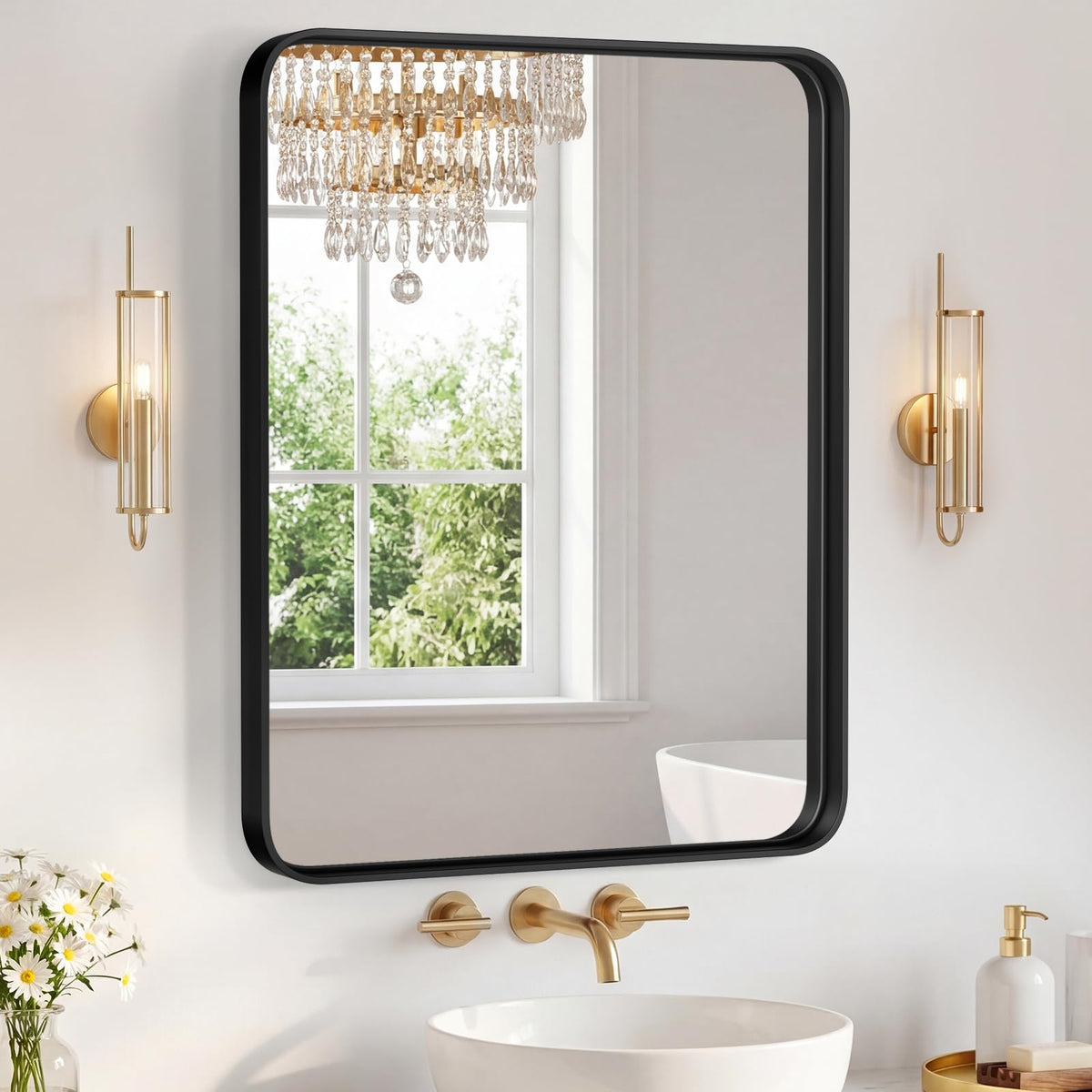 Sweetcrispy 26"x38" Arched Bathroom Mirror, Bathroom Mirrors for Over Sink