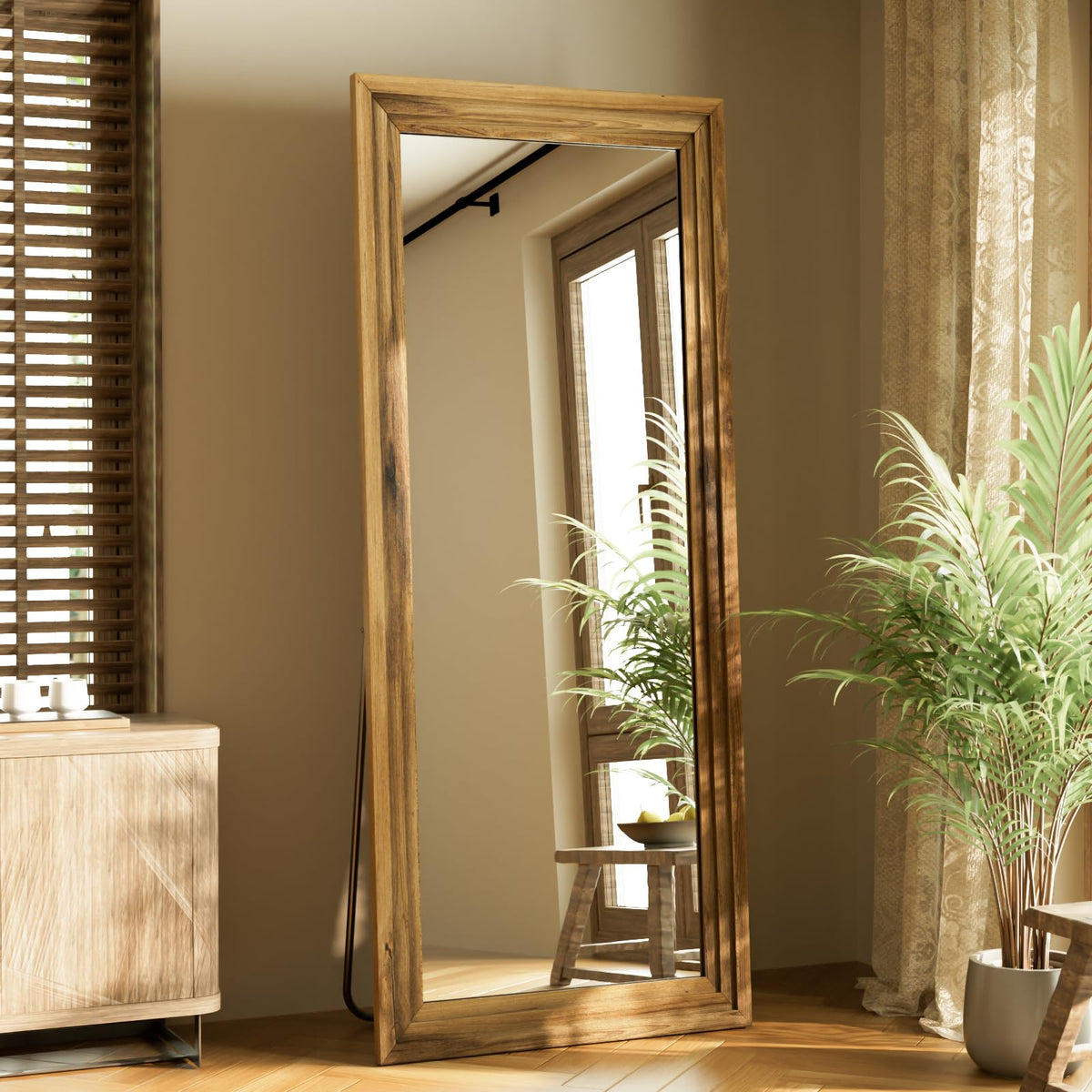 Full Length Mirror 65"X22", Walnut Large Floor Mirror with Solid Wood Frame