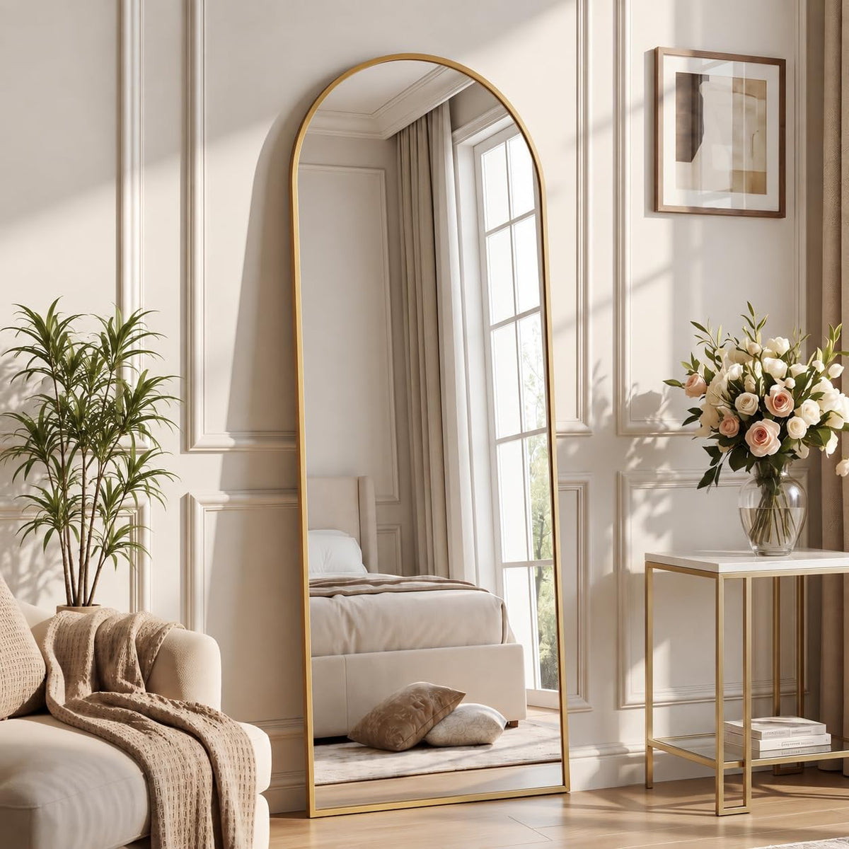 Suidia 71"x28" Arched Full Length Mirror with Stand, Black Floor Mirror