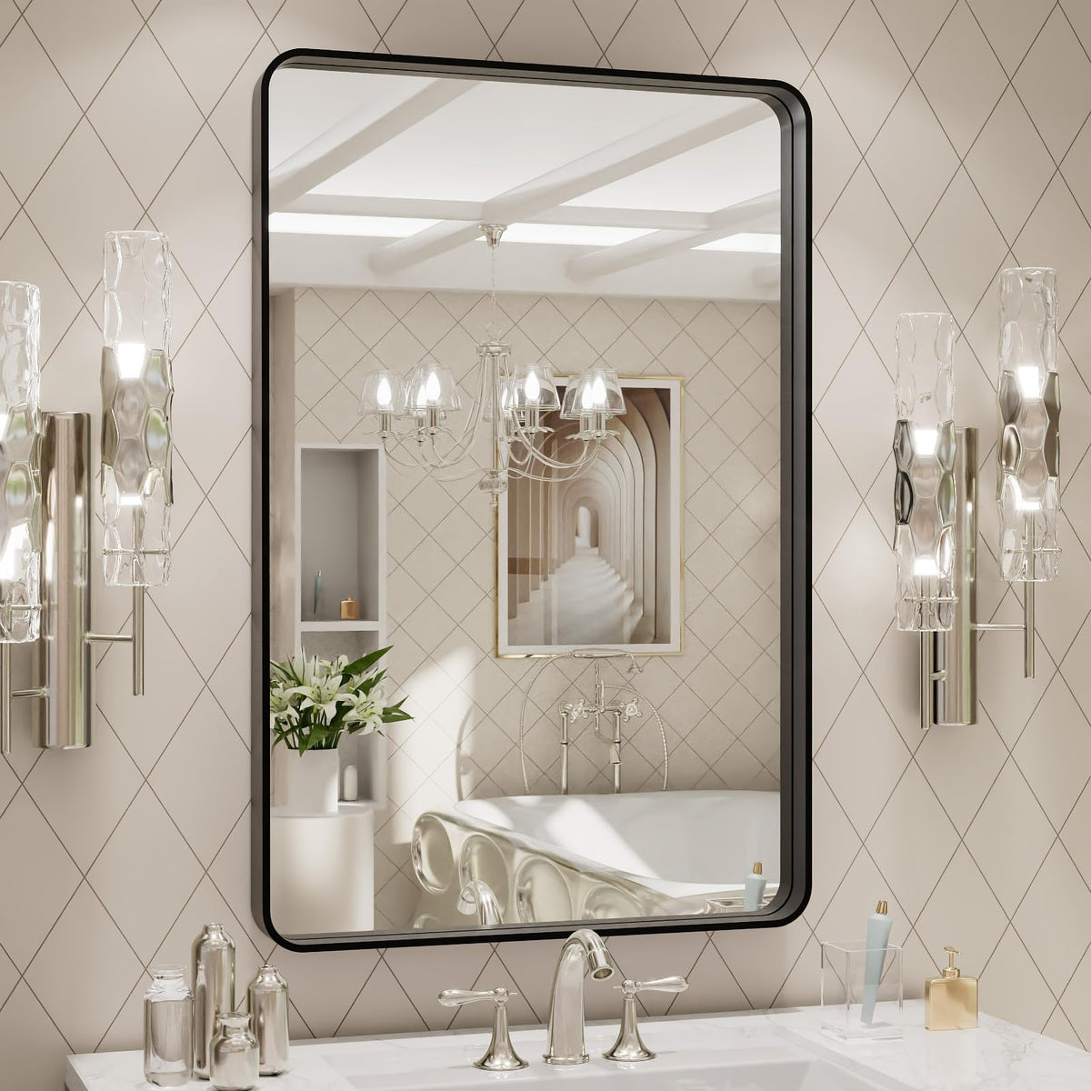 LOAAO 30"X36" Gold Bathroom Mirror