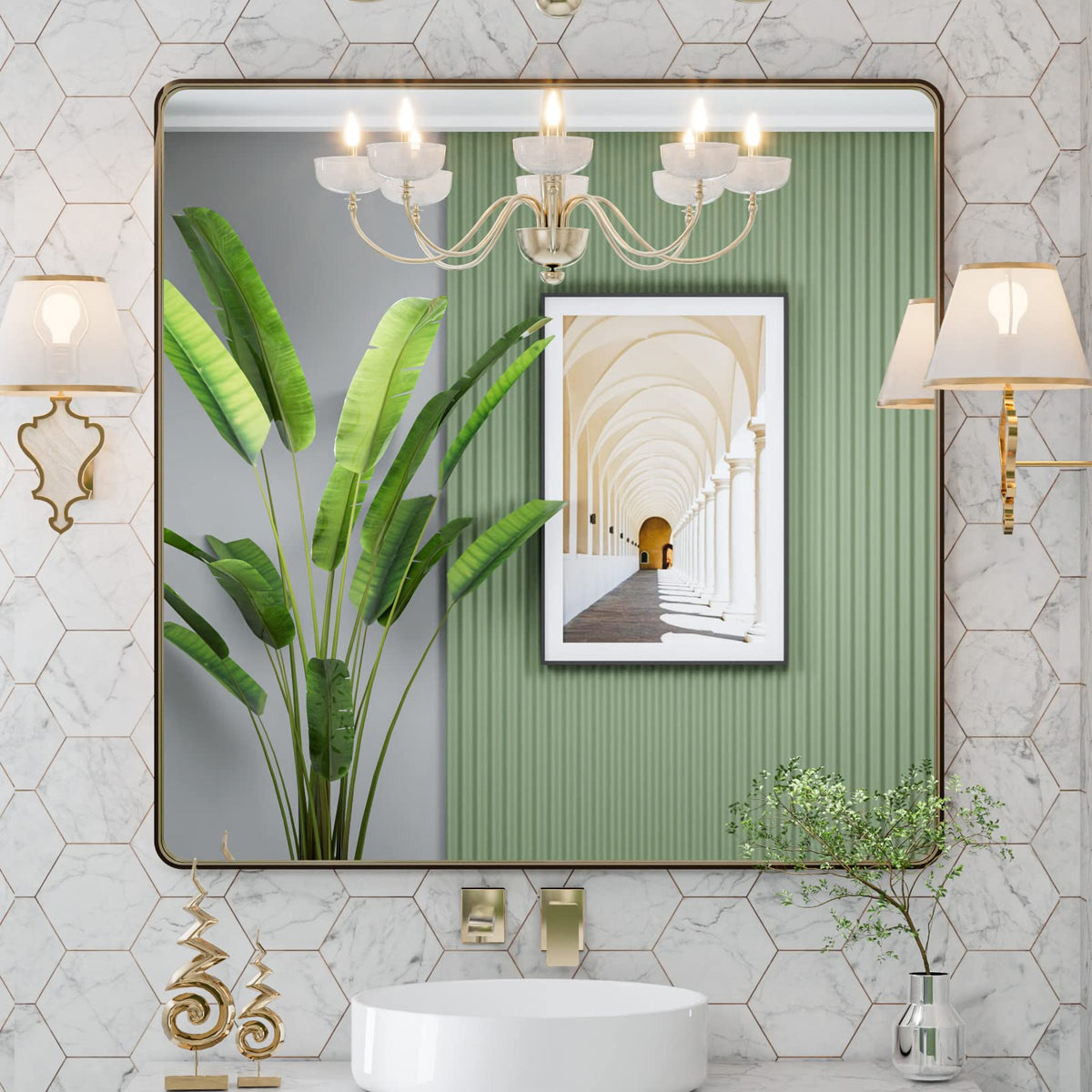 LOAAO 30"X36" Gold Bathroom Mirror