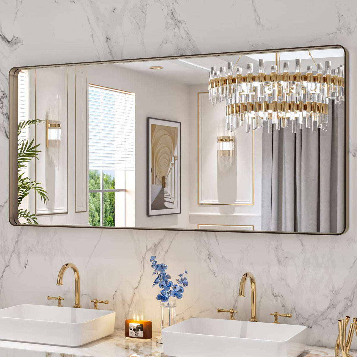 LOAAO 30"X36" Gold Bathroom Mirror