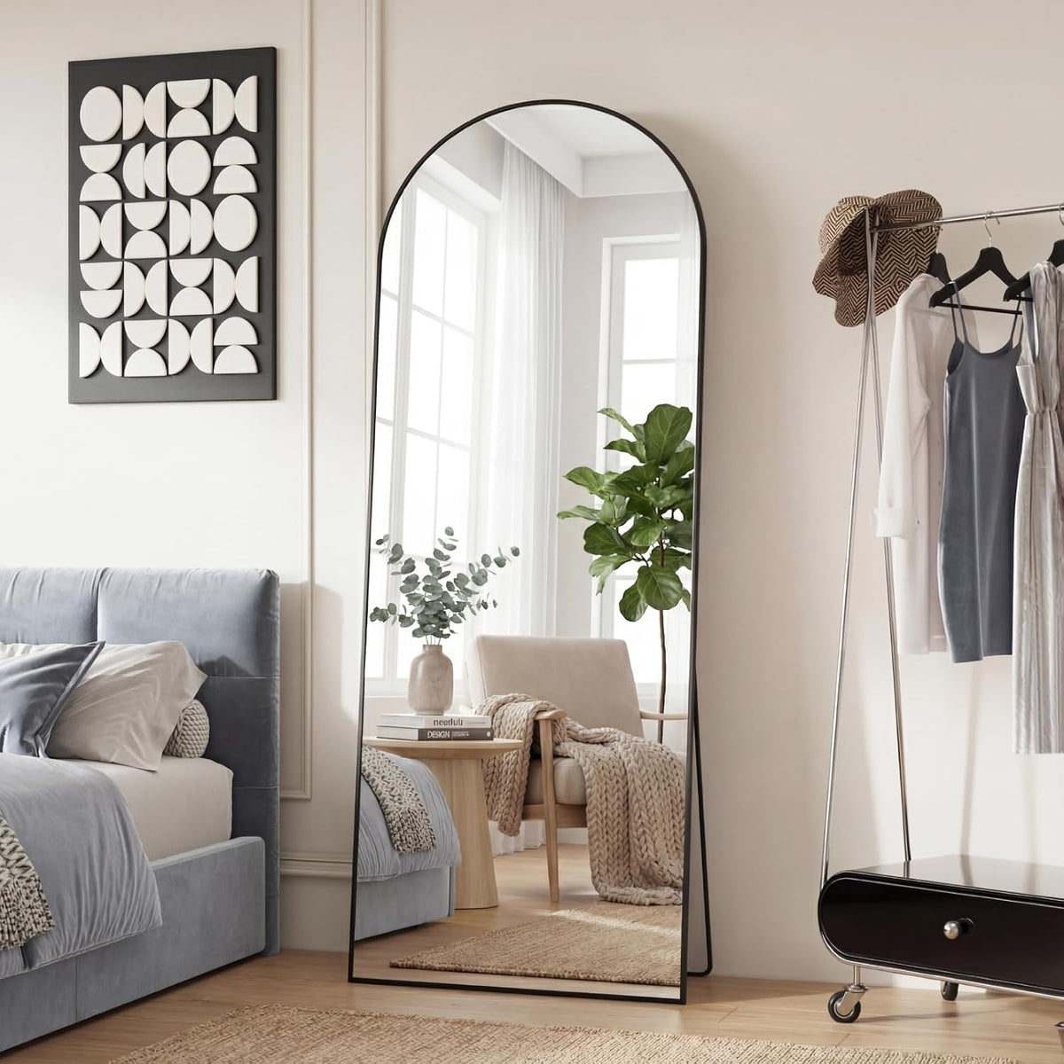 DUMOS 65"x24" Arched Full Length Mirror with Stand, Full Body Floor Mirror