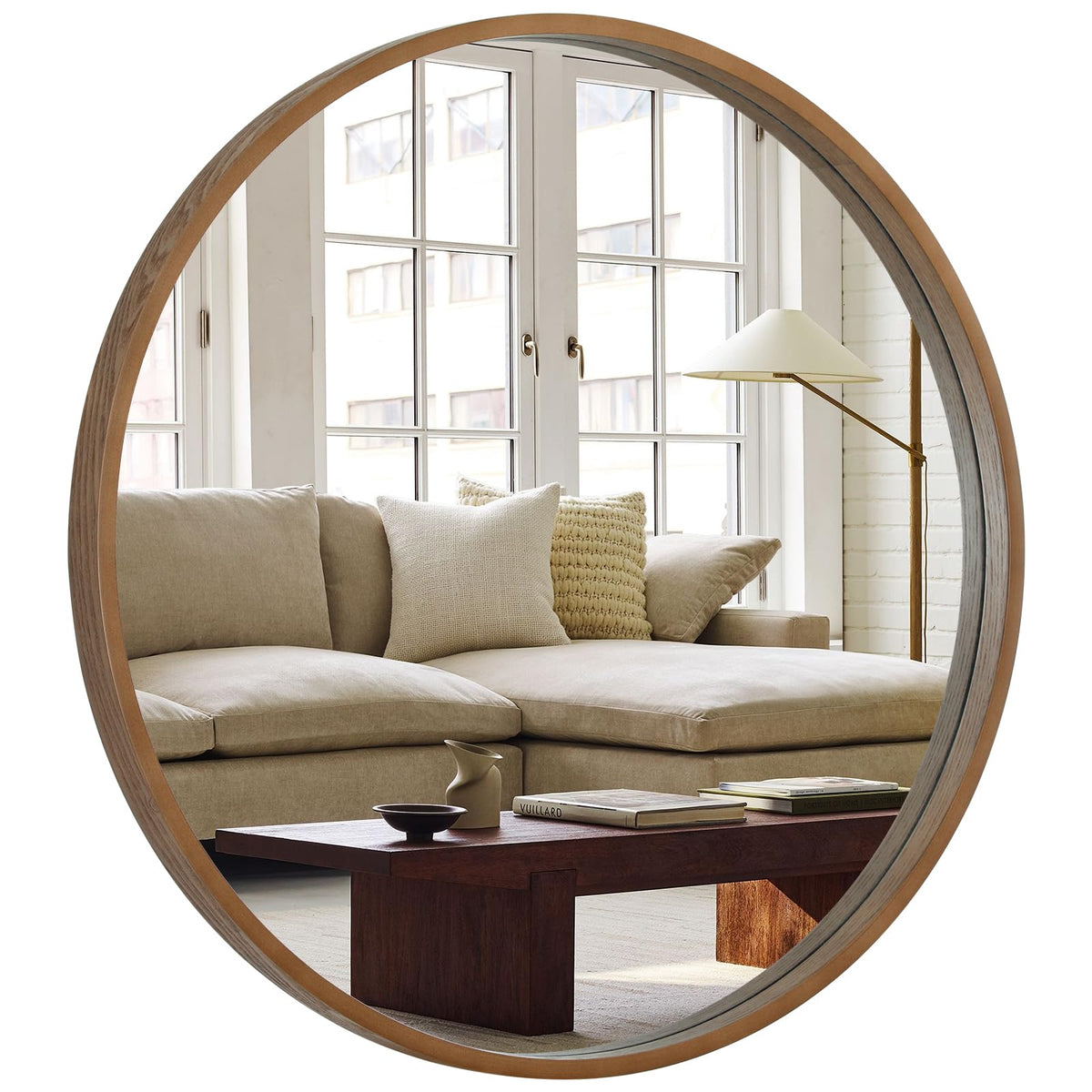 WallBeyond Wood Round Mirror with Wood Frame 24 inch Circle Wall Mirror for Bathroom Round Wall Mirror for Wall Decor, Vanity, Entryway Living Room (Walnut)