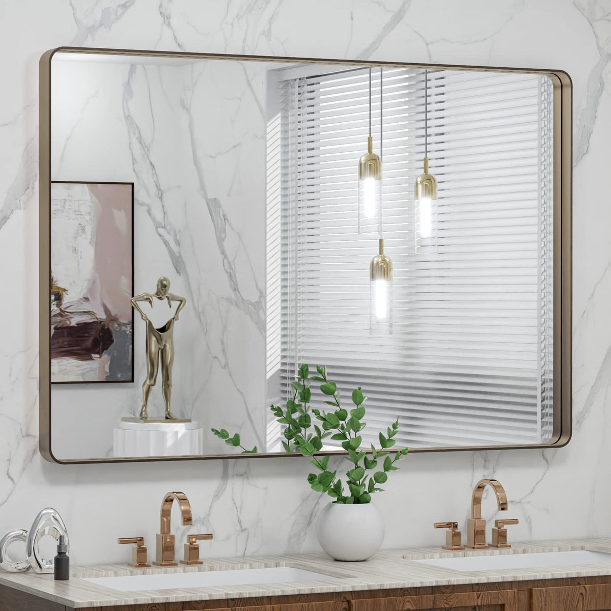 LOAAO 24"X36" Gold Bathroom Mirror