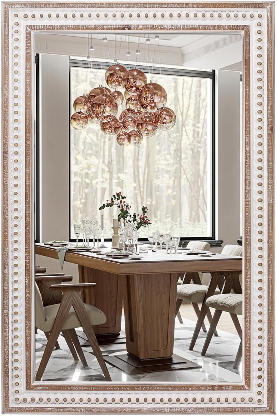 35x23 Inch Wood Rectangle Wall Mirror, Rustic Farmhouse Decorative Mirrors