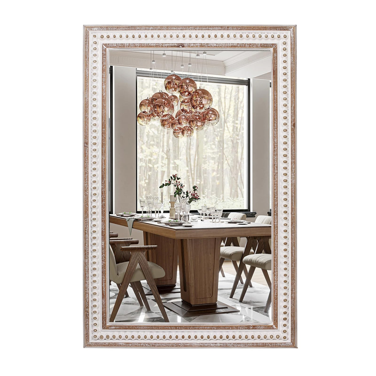 35x23 Inch Wood Rectangle Wall Mirror, Rustic Farmhouse Decorative Mirrors