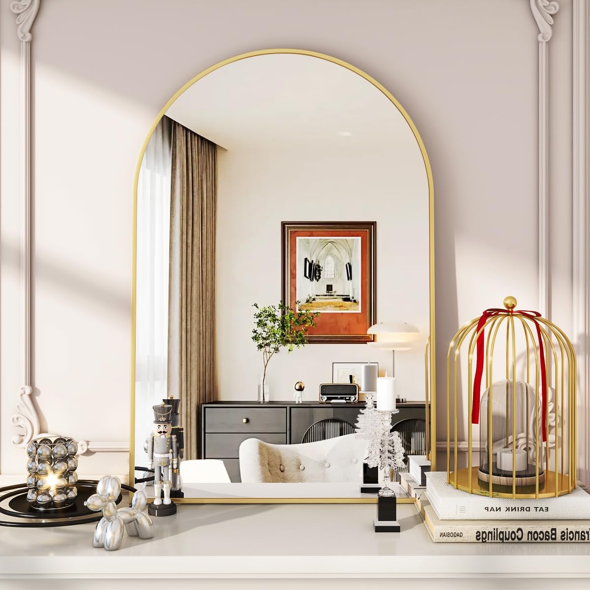 VooBang Arched Wall Mirror, 24 x 36 inch Arch Bathroom Mirror Black
