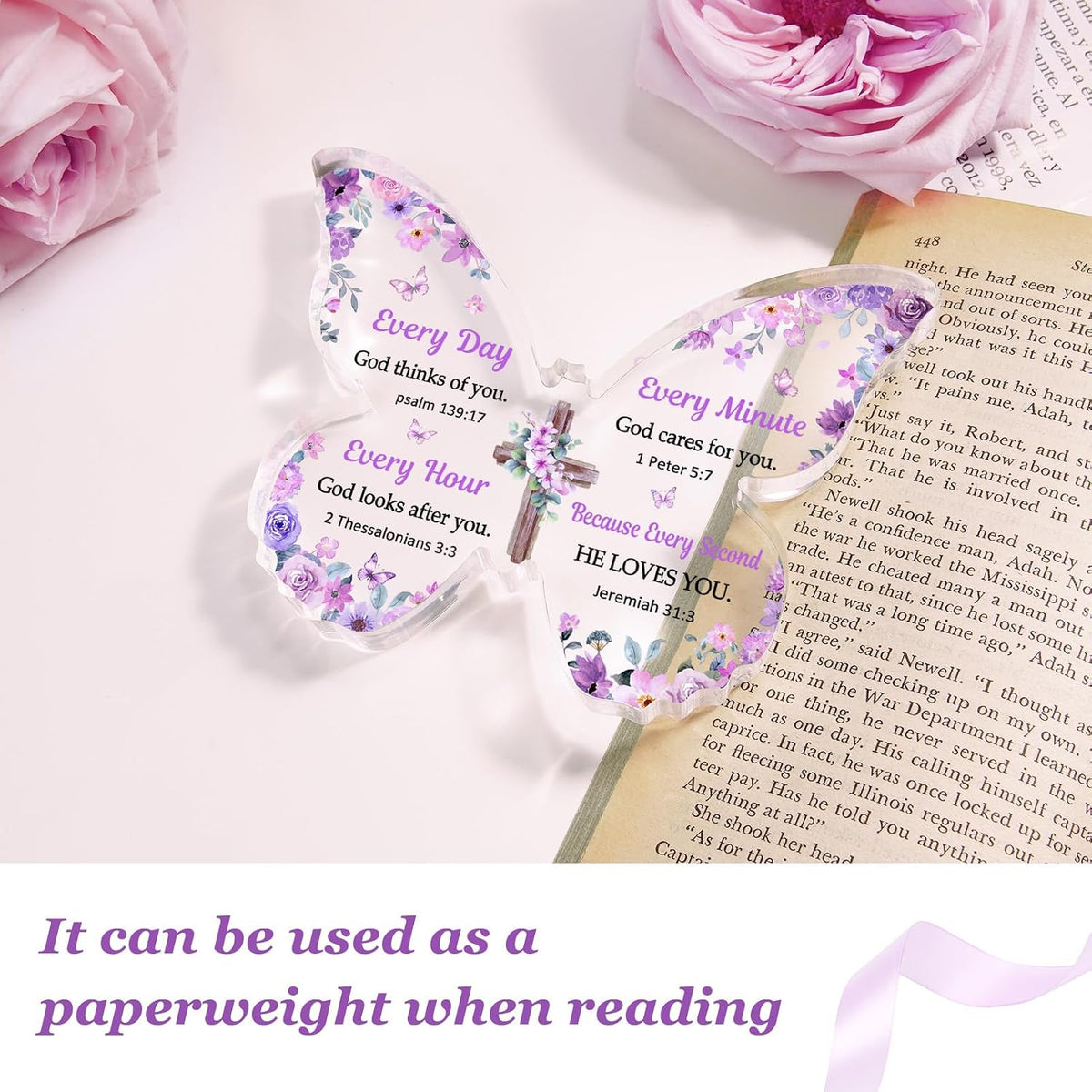 Christian Gifts for Women Faith, Butterfly Acrylic Plaque Decoration, Birthday Gifts for Women, Spiritual Present for Female Friend Family, Office Desk Decor for Woman, 5x3.8x0.5 Inch - Purple