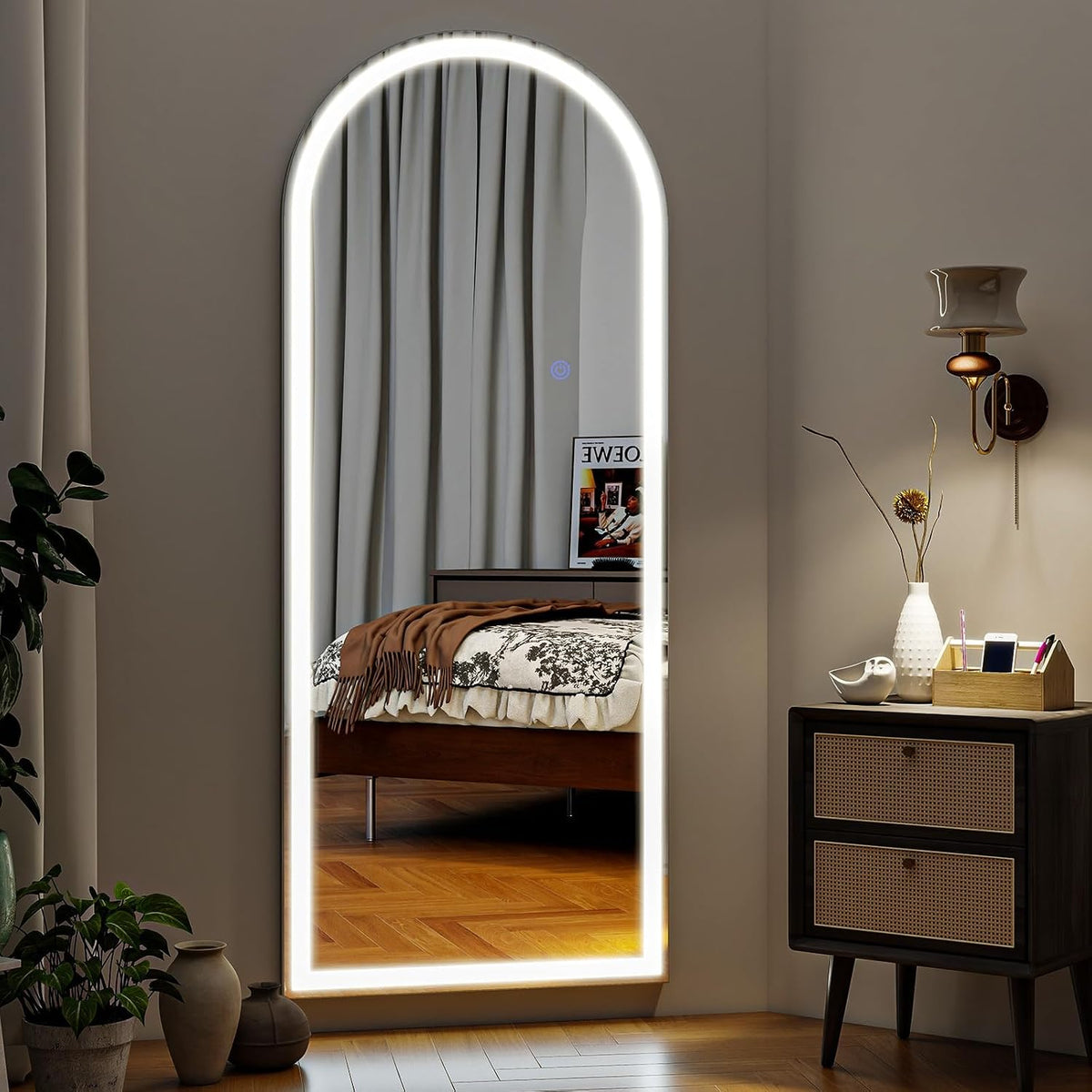 VooBang 56"x21" LED Arched Mirror Full Length with Dimmable Lights