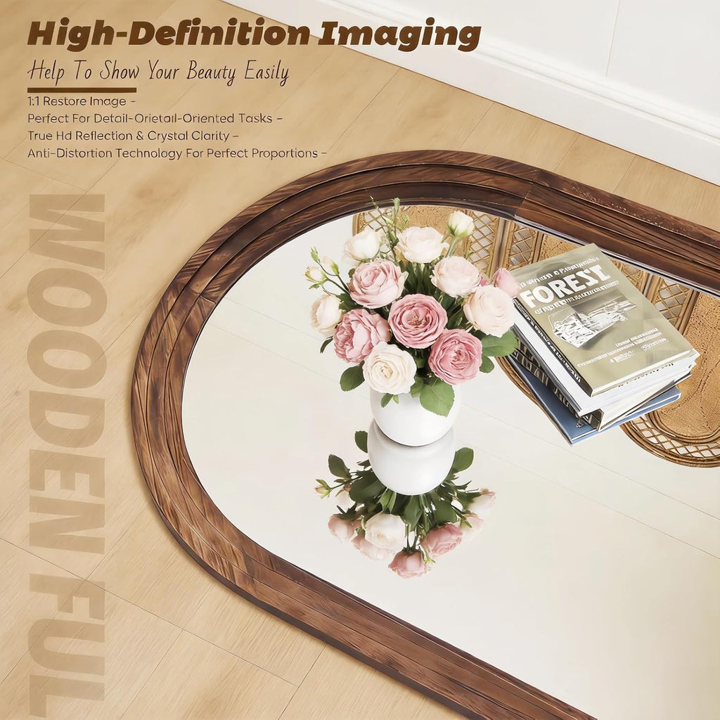 Arched Full Length Mirror, 71"x32" Floor Mirror, Walnut