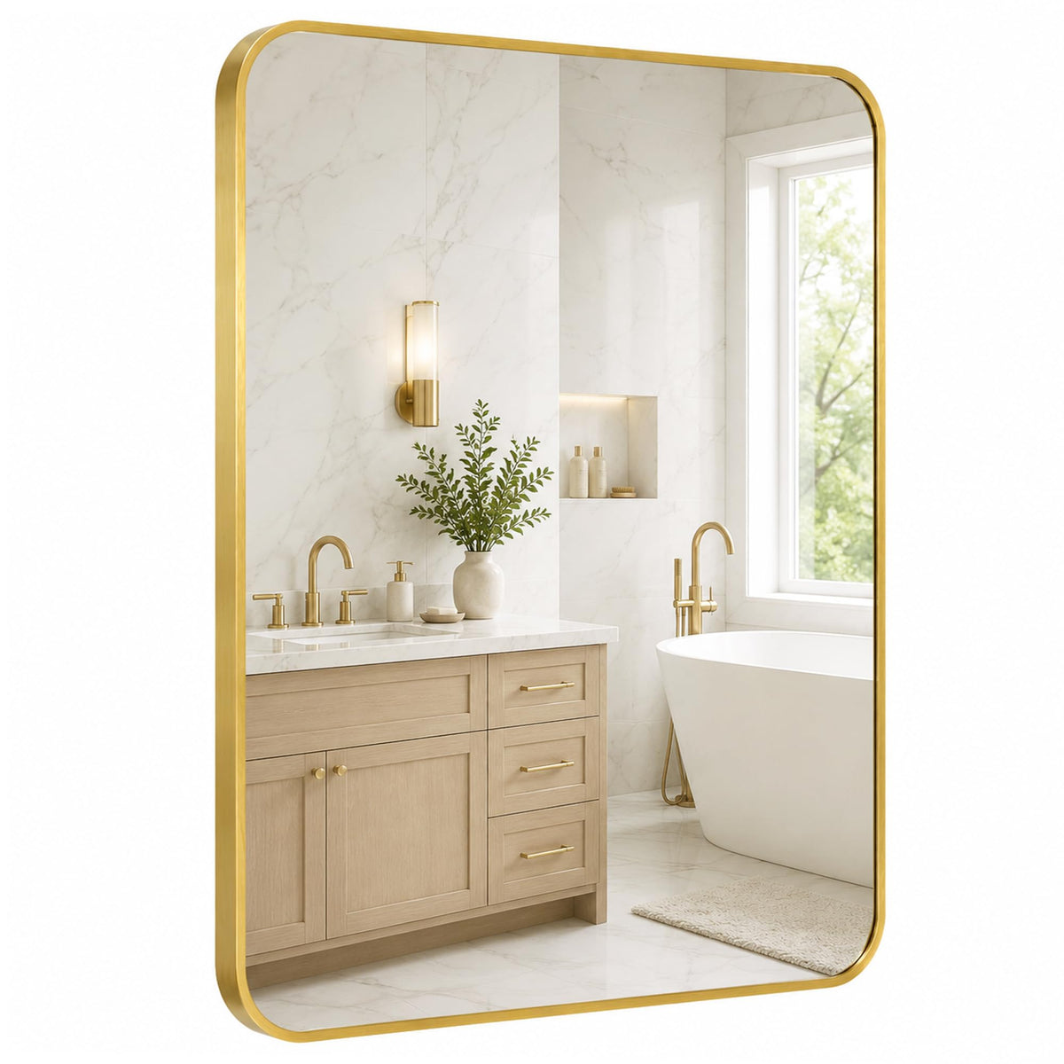 2-Pack 24x36 Inch Matte Black Rounded Rectangle Vanity Mirrors