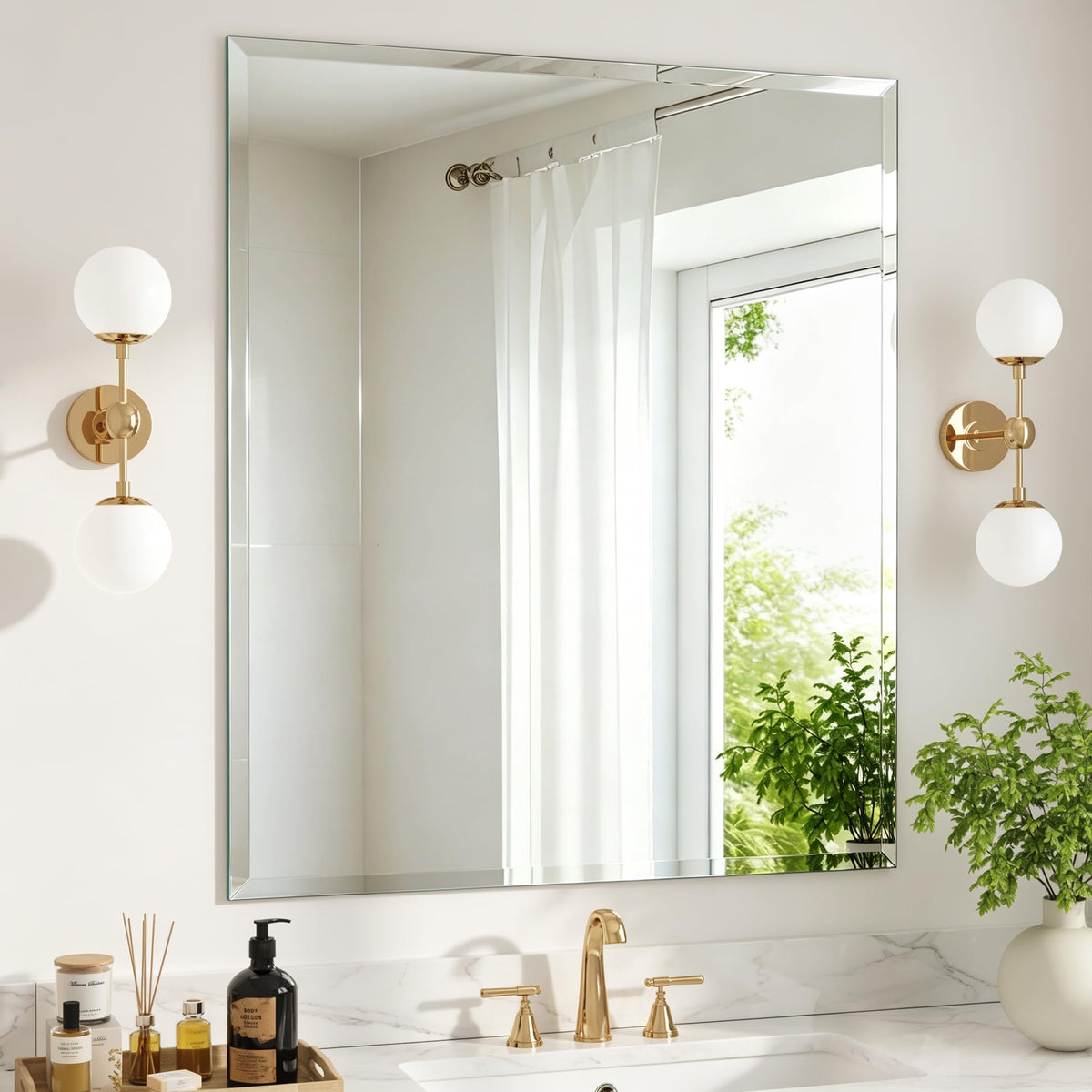 Silver Wall Mirror-Beveled Edge Frameless Mirror for Bathroom, Vanity, Bedroom, Rectangle Mirrors （32X24inch）