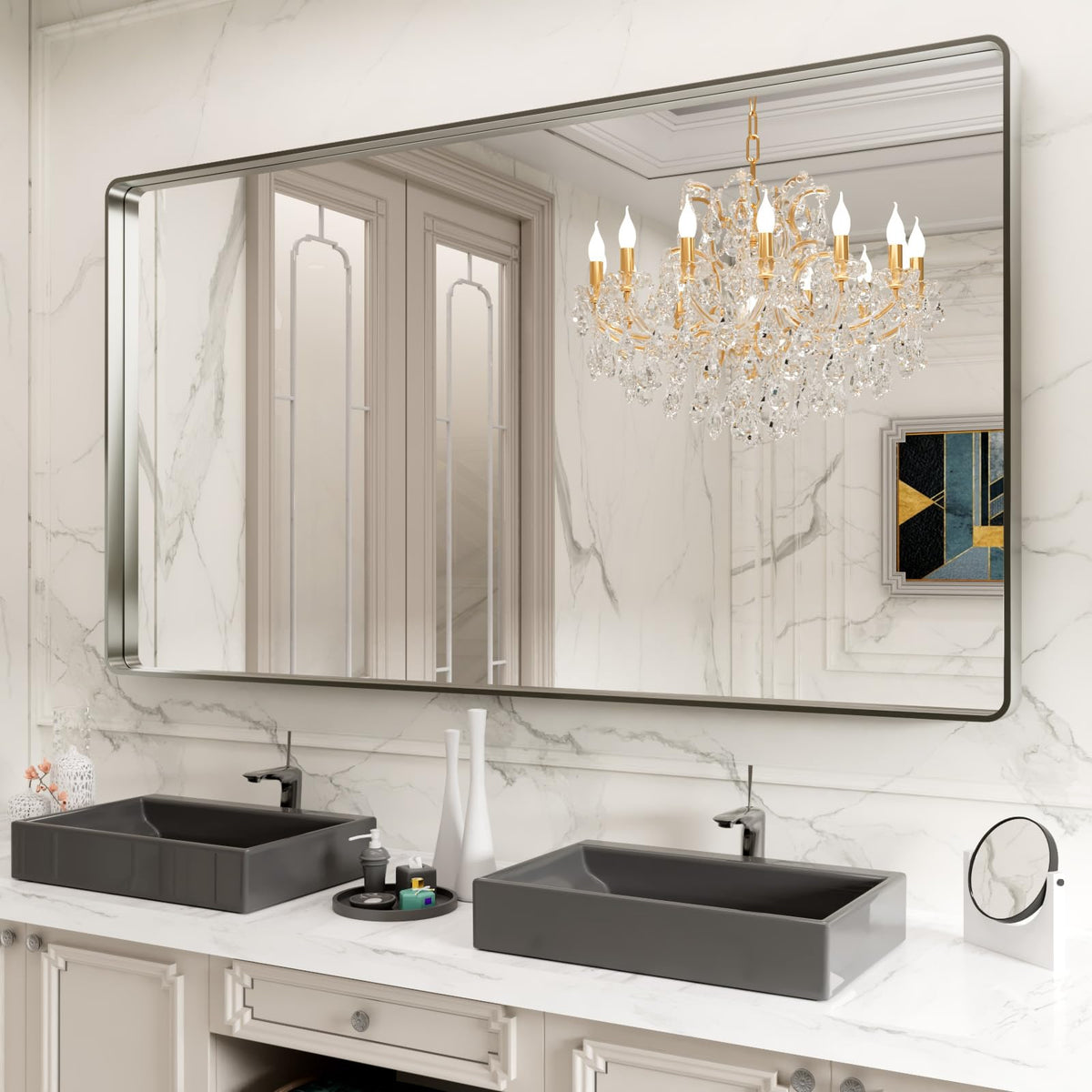 LOAAO 24X36 Inch Black Bathroom Mirror Metal Framed