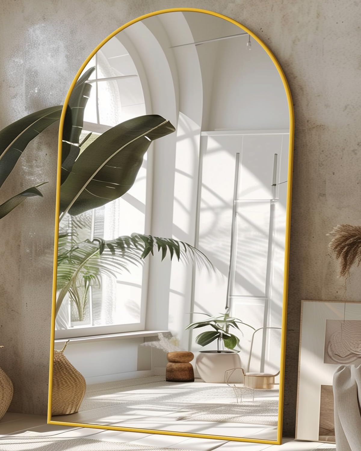 Antok 76" x34” Arched Full Length Mirror, Floor Mirror with Stand,Gold