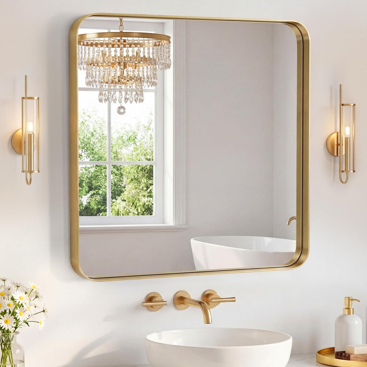 Sweetcrispy 26"x38" Arched Bathroom Mirror, Bathroom Mirrors for Over Sink