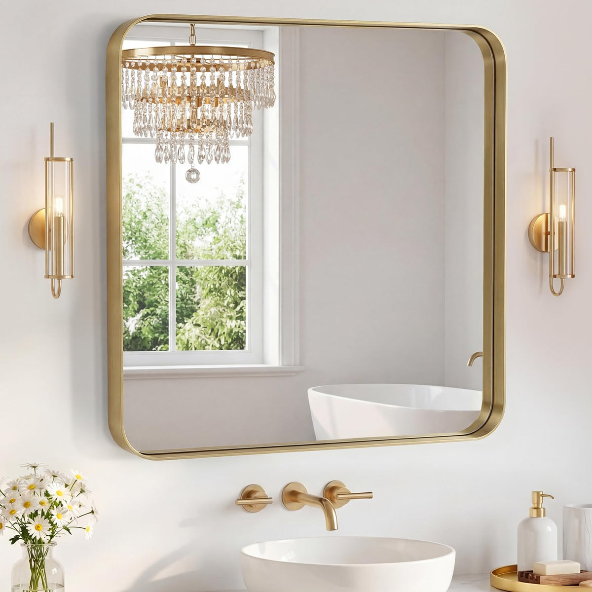 Sweetcrispy 26"x38" Arched Bathroom Mirror, Bathroom Mirrors for Over Sink