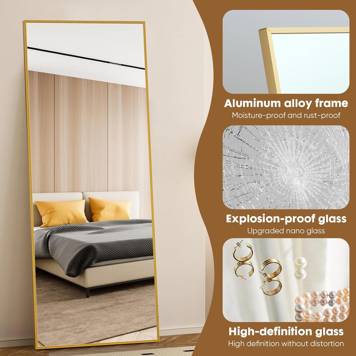 NEWBULIG Full Length Floor Mirror, Body Standing Wall Mirror