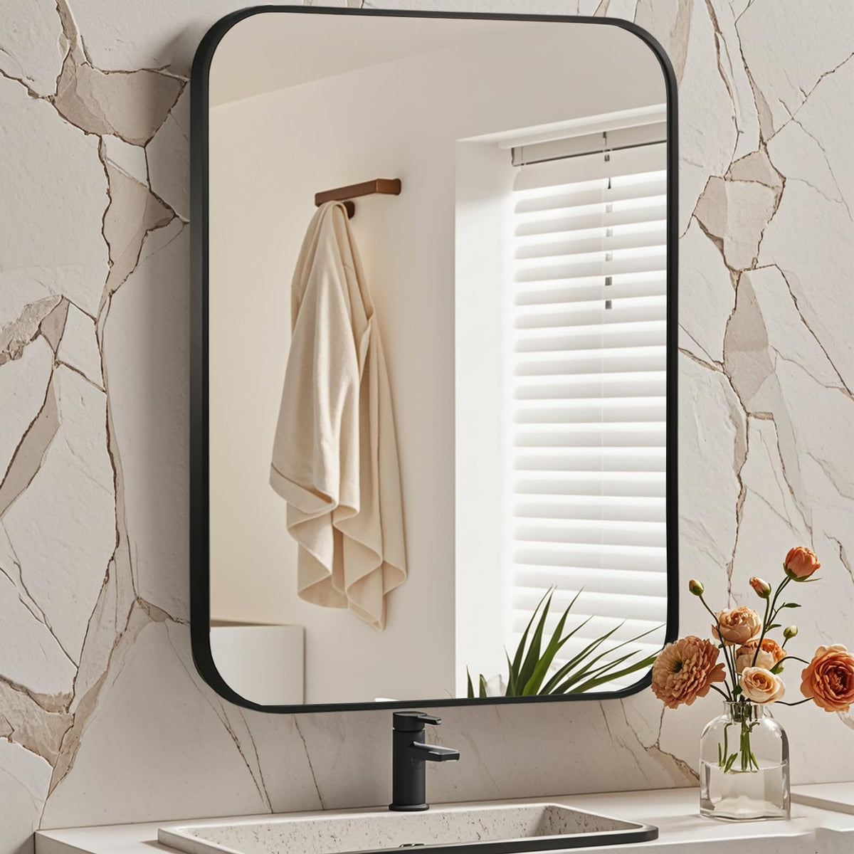 Brushed Nickel Bathroom Mirror, 30"x36" Rectangle Mirror, Brushed Mirror, Metal Frame Square Corner Vanity Mirror, Wall Mounted Mirror for Modern, Living Room, Bedroom, Horizontal Or Vertical