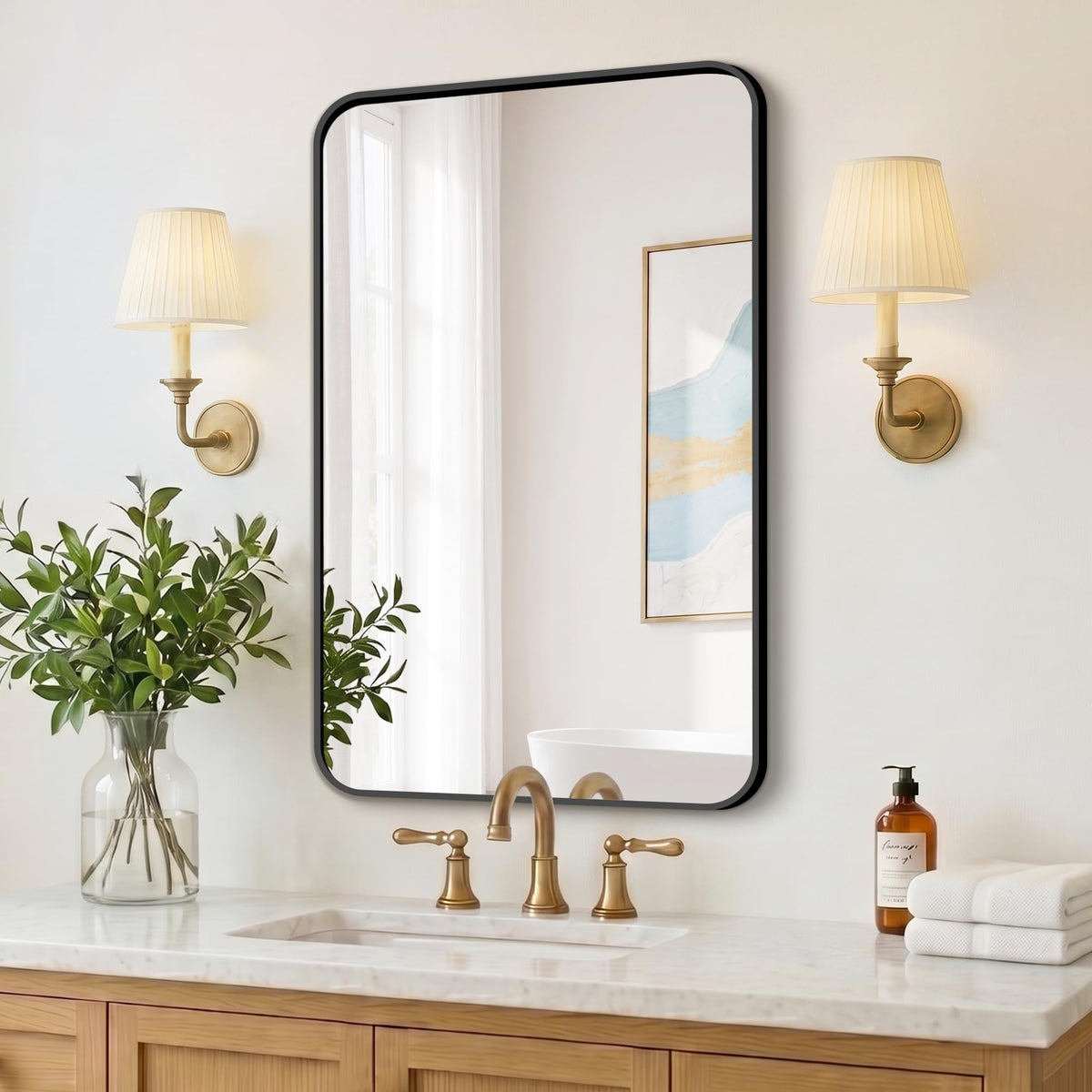 FICTOR Bathroom Mirror for Over Sink, 2 Pack 30"x20" Vanity Mirror, Black