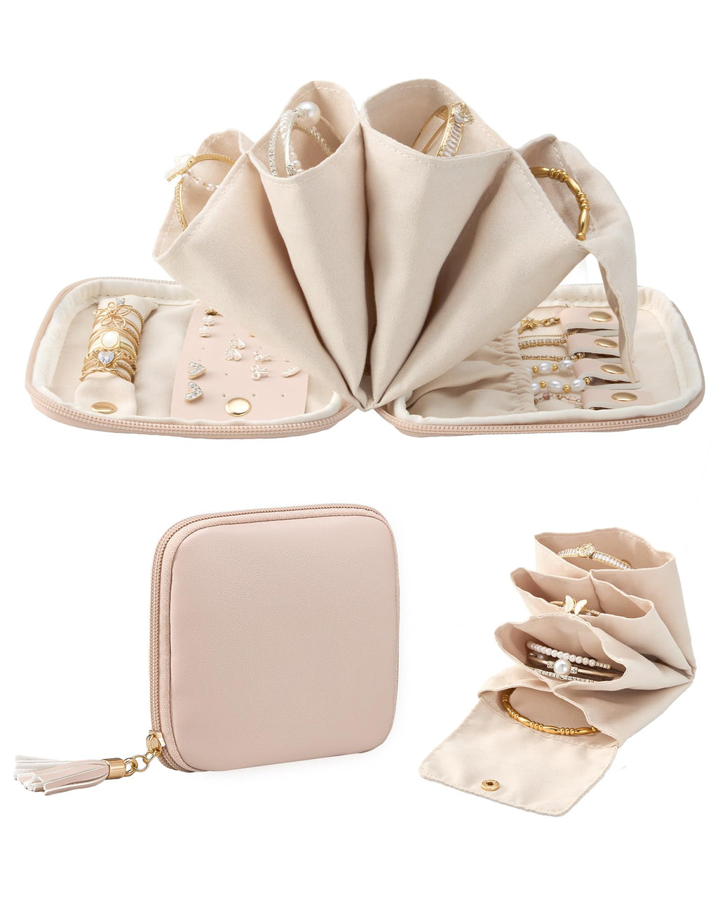 Lolalet Travel Jewelry Case Organizer, Soft Jewellery Pouch -Cloud White