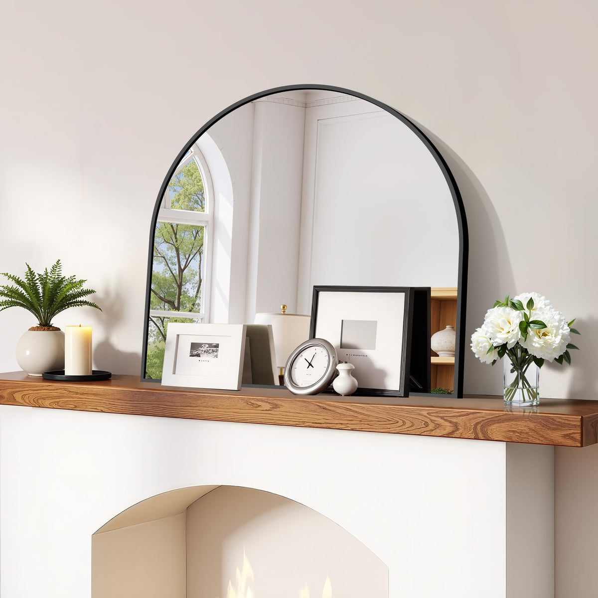 CIRCUMI Arched Wall Mirror, 36"x48" Black Arched Mirror for Bathroom