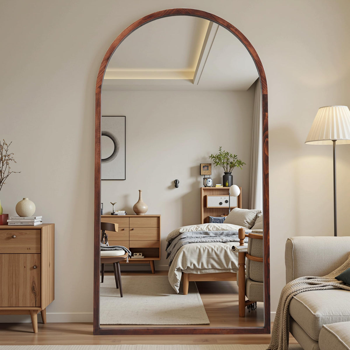 Suidia Full Length Mirror, Oversized Floor Mirror with Solid Wood Frame, Large Standing Mirror for Bedroom Living Room, Wood Art Style, Dark Walnut, 68" L x 26" W