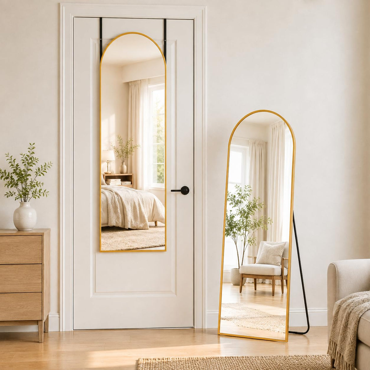 Full Length Mirror, 76"x34" Arched Floor Mirror, Gold