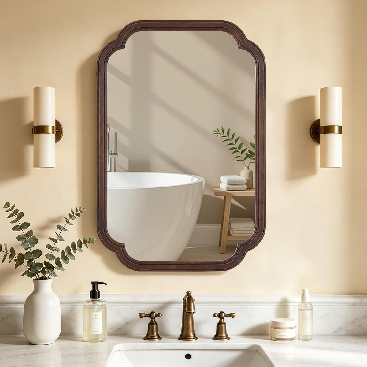 HOMECOOKIN Full Length Mirror Wall Mounted, Rustic Wooden Frame Floor Mirror, Rounded Corner Large Full Body Mirror for Bedroom,Dressing Room， Leaning or Hanging Against Wall (Walnut, 71" L x 24" W)