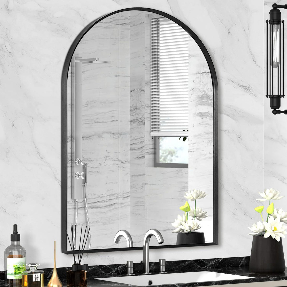 Wall Mount Mirror for Bathroom, Black Metal Framed, 24" x 36"