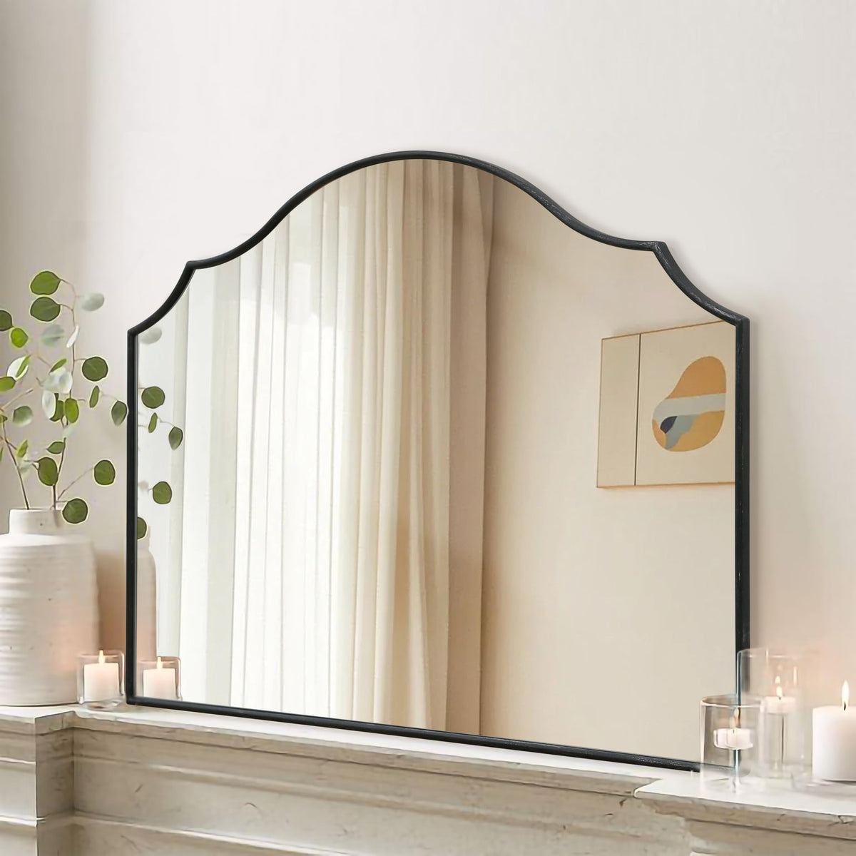 Besdomus Gold Scalloped Wall Mirror: 40"x29" Large Wooden Bathroom Mirror