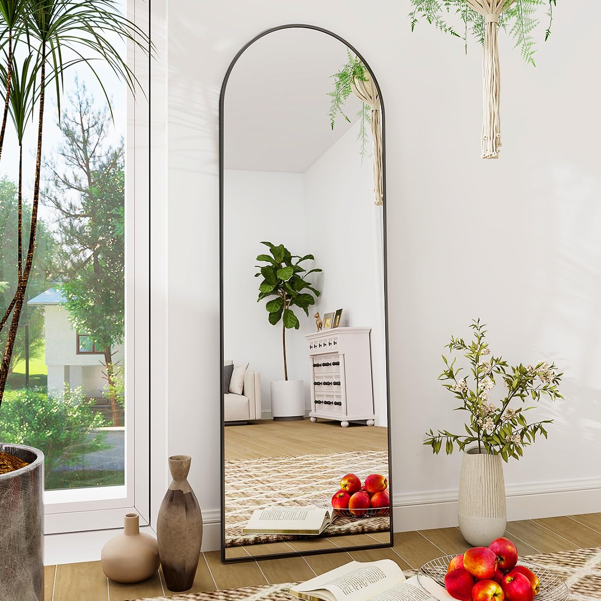 BEAUTYPEAK 71"x26" Arch Full Length Mirror, Full Body Floor Mirror with Stand Hanging or Leaning, Aluminum Alloy Frame Wall Mirrors for Bedroom, Dressing Room, Black