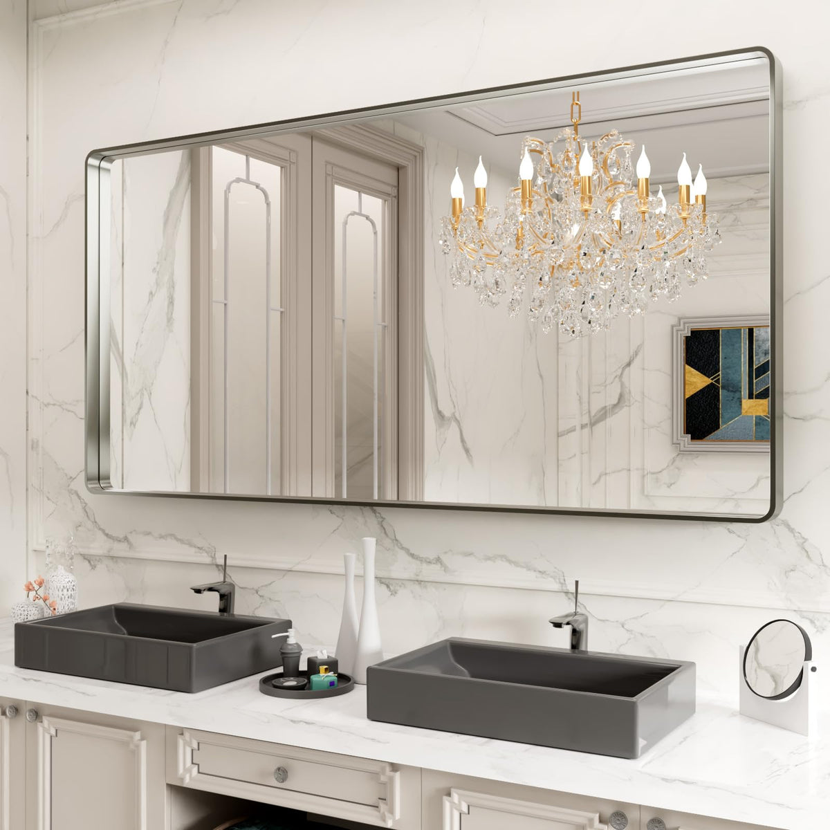 LOAAO 30"X36" Gold Bathroom Mirror