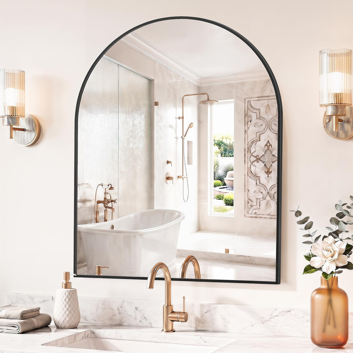 Sweetcrispy 26"x38" Arched Bathroom Mirror, Bathroom Mirrors for Over Sink